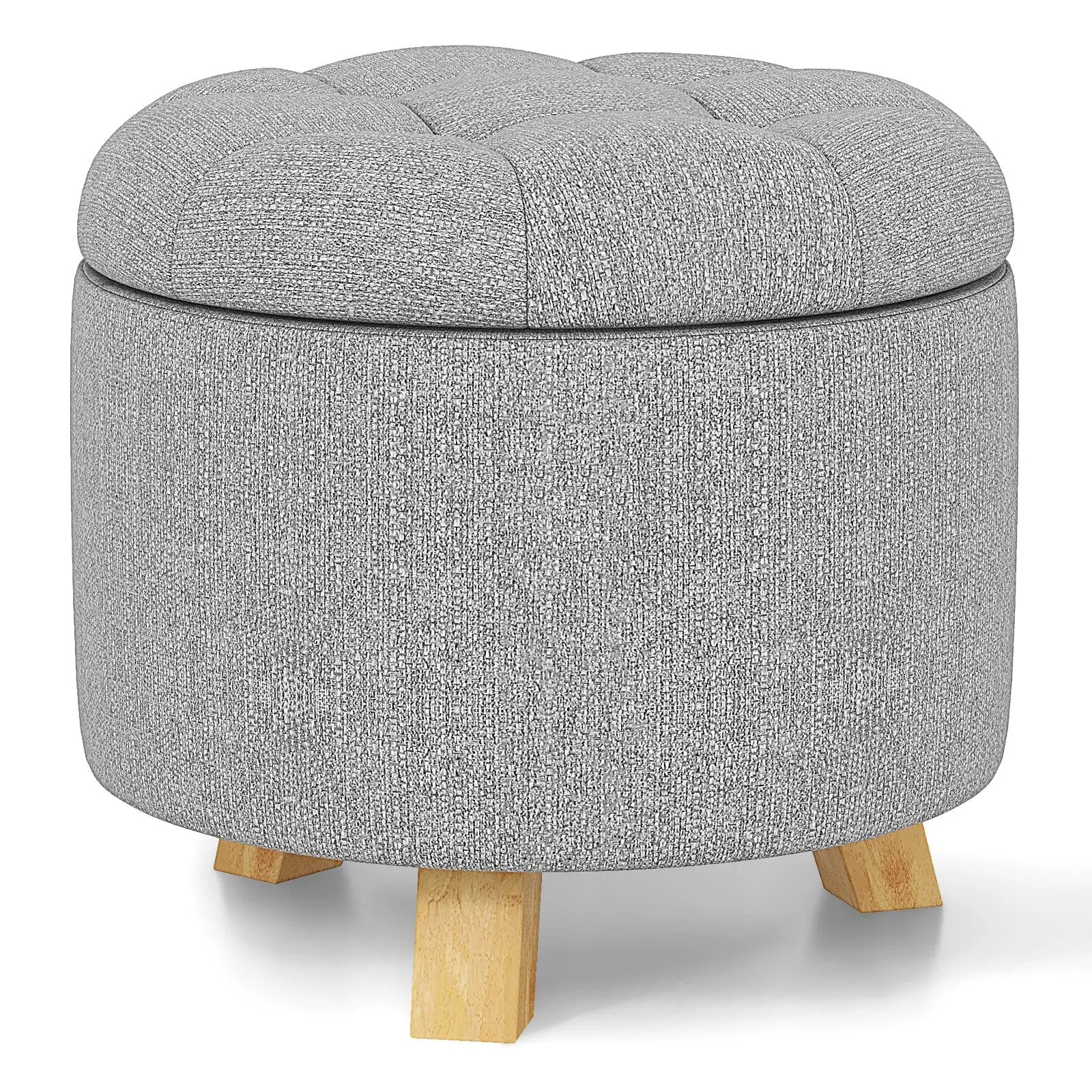 Upholstered Round Ottoman with Solid Rubber Feet-Gray by DirectDeals