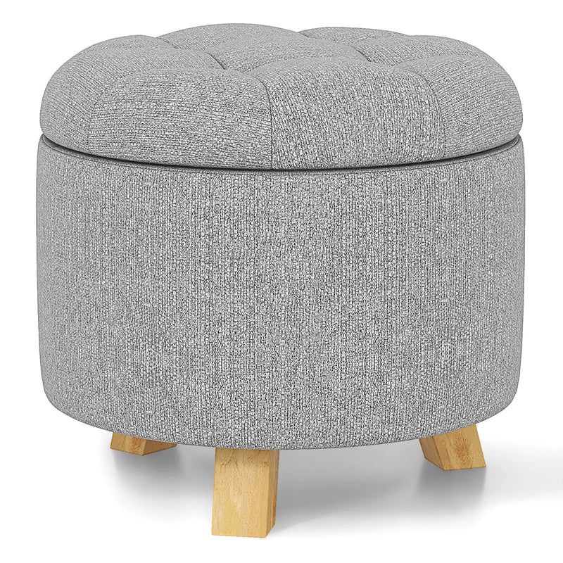 Upholstered Round Ottoman with Solid Rubber Feet-Gray by DirectDeals