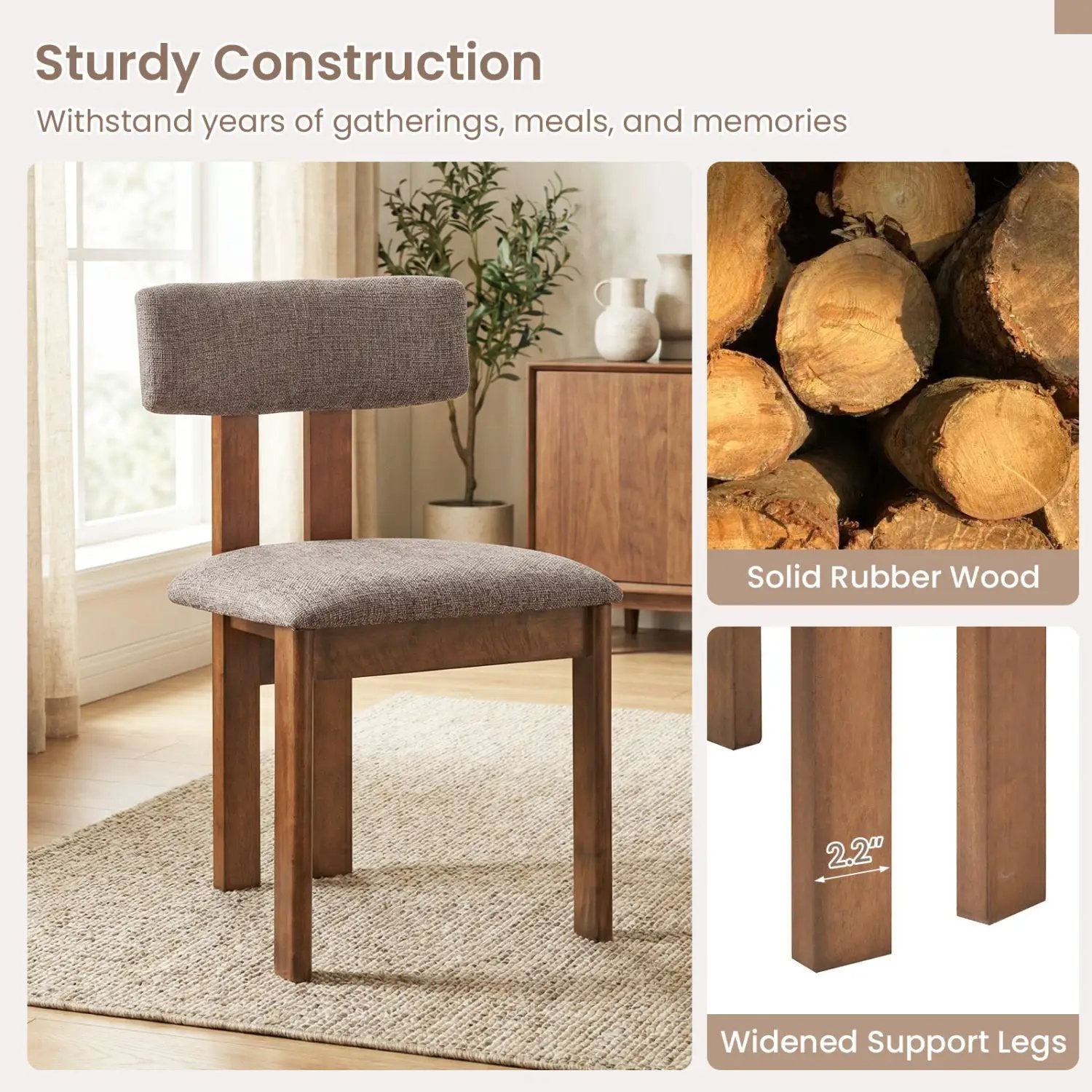 Upholstered Rubber Wood Dining Chairs Set of 4 with Curved Backrest by DirectDeals