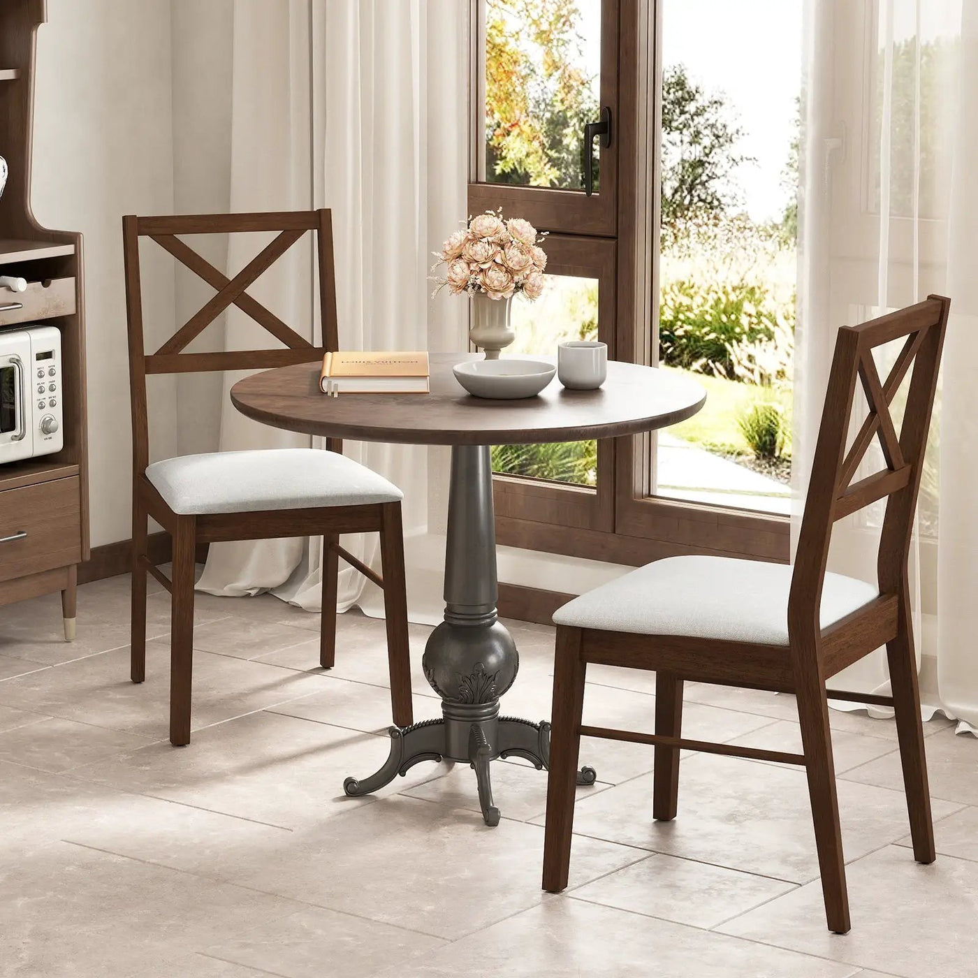 Upholstered Side Dining Chairs Set of 2 with Rubber Wood Frame by DirectDeals