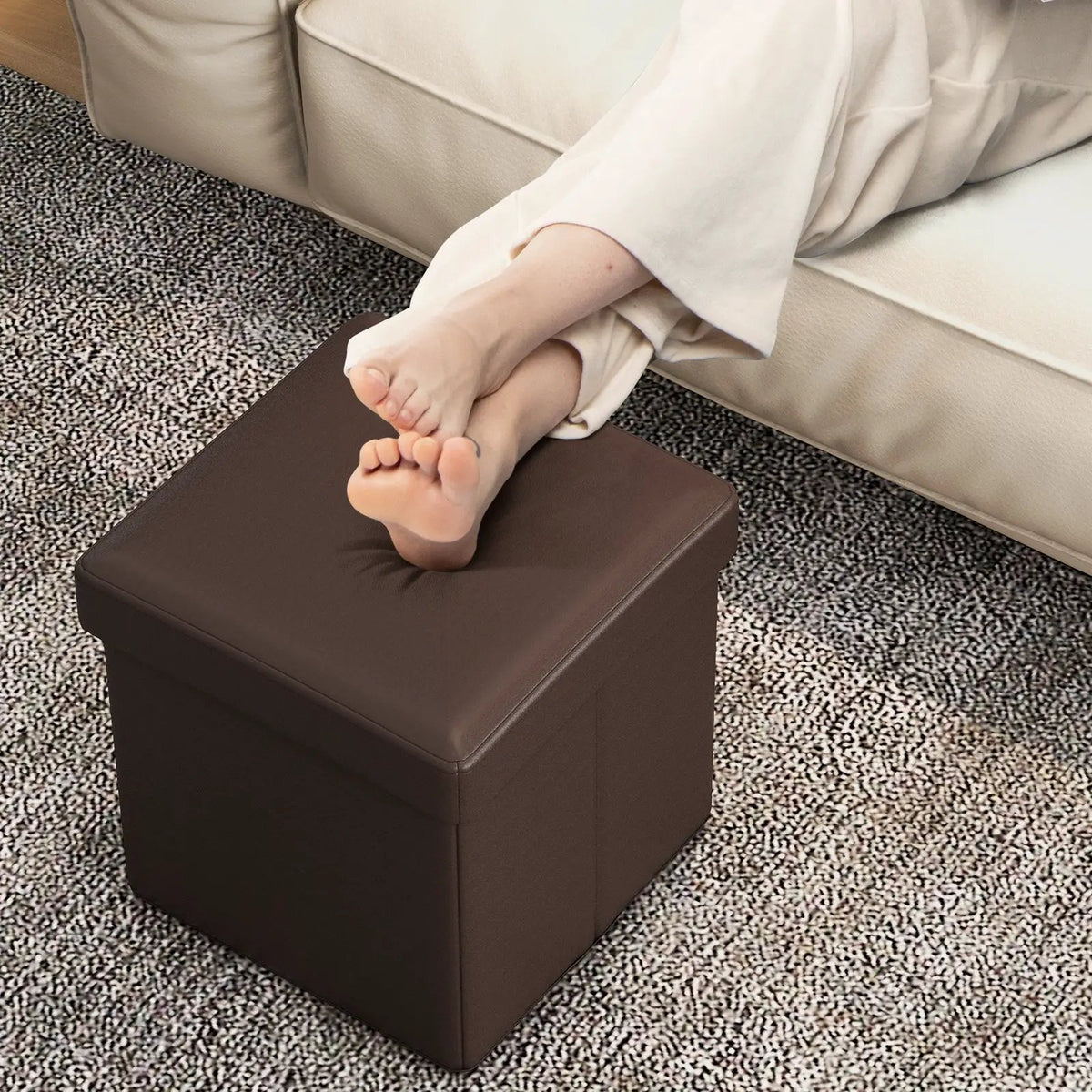 Upholstered Square Footstool with PVC Leather Surface for Bedroom by DirectDeals