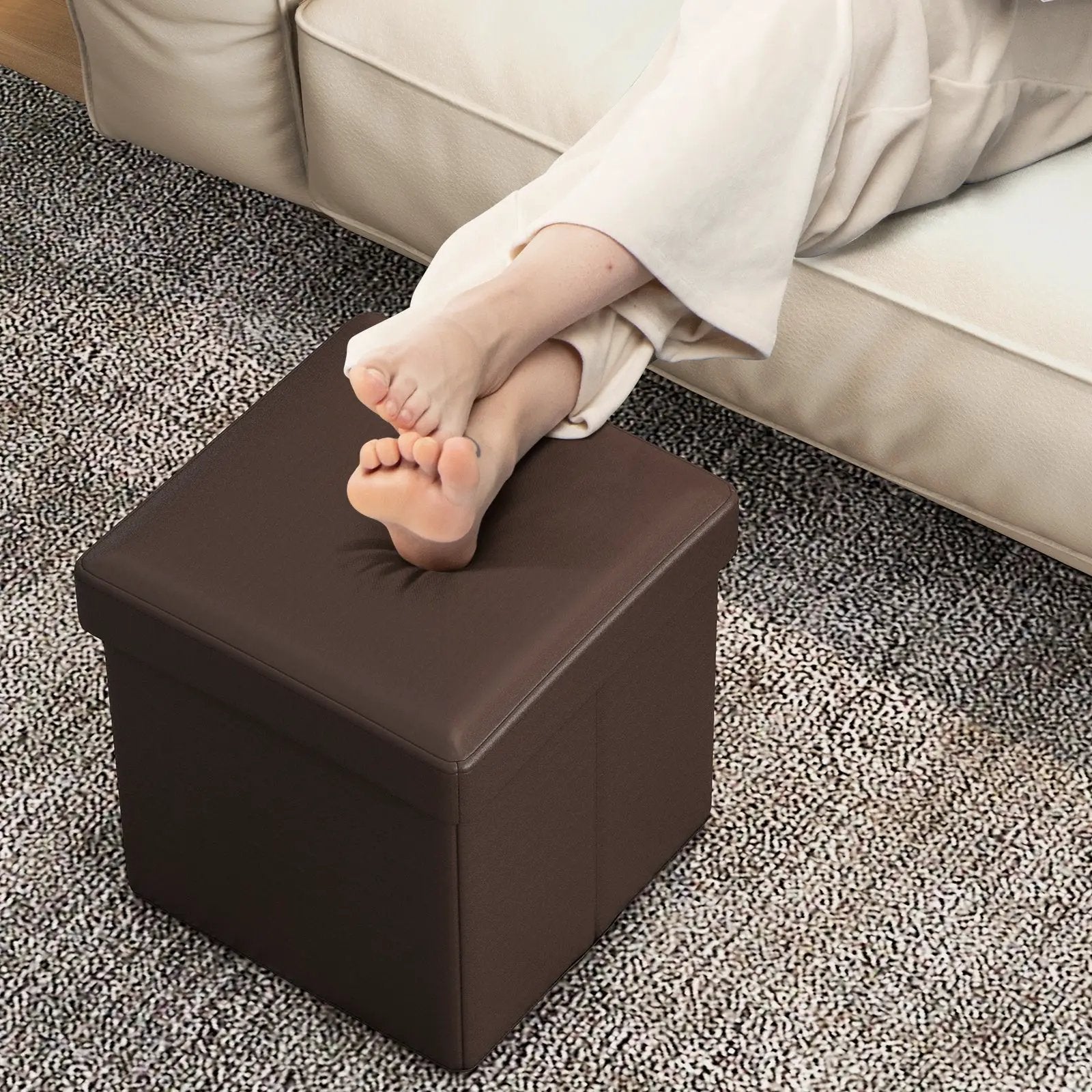 Upholstered Square Footstool with PVC Leather Surface for Bedroom by DirectDeals