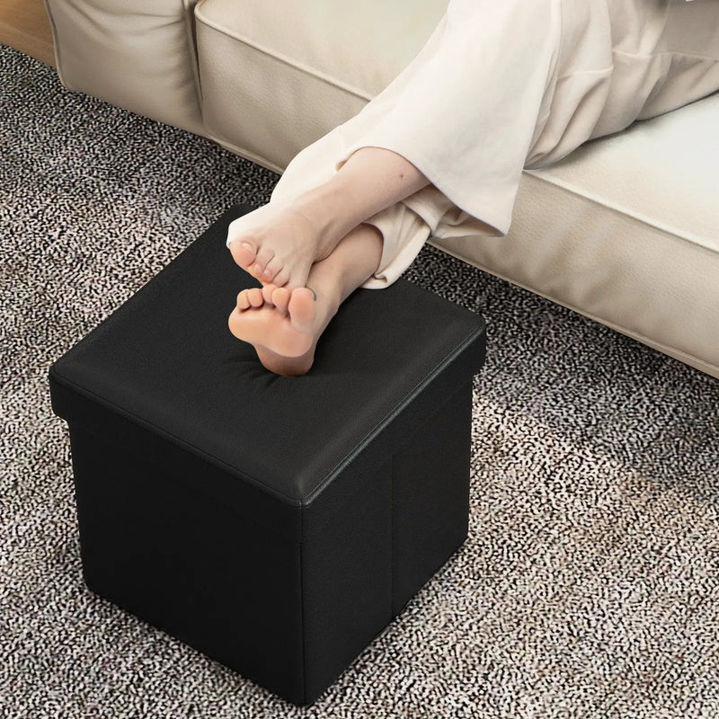 Upholstered Square Footstool with PVC Leather Surface for Bedroom by DirectDeals