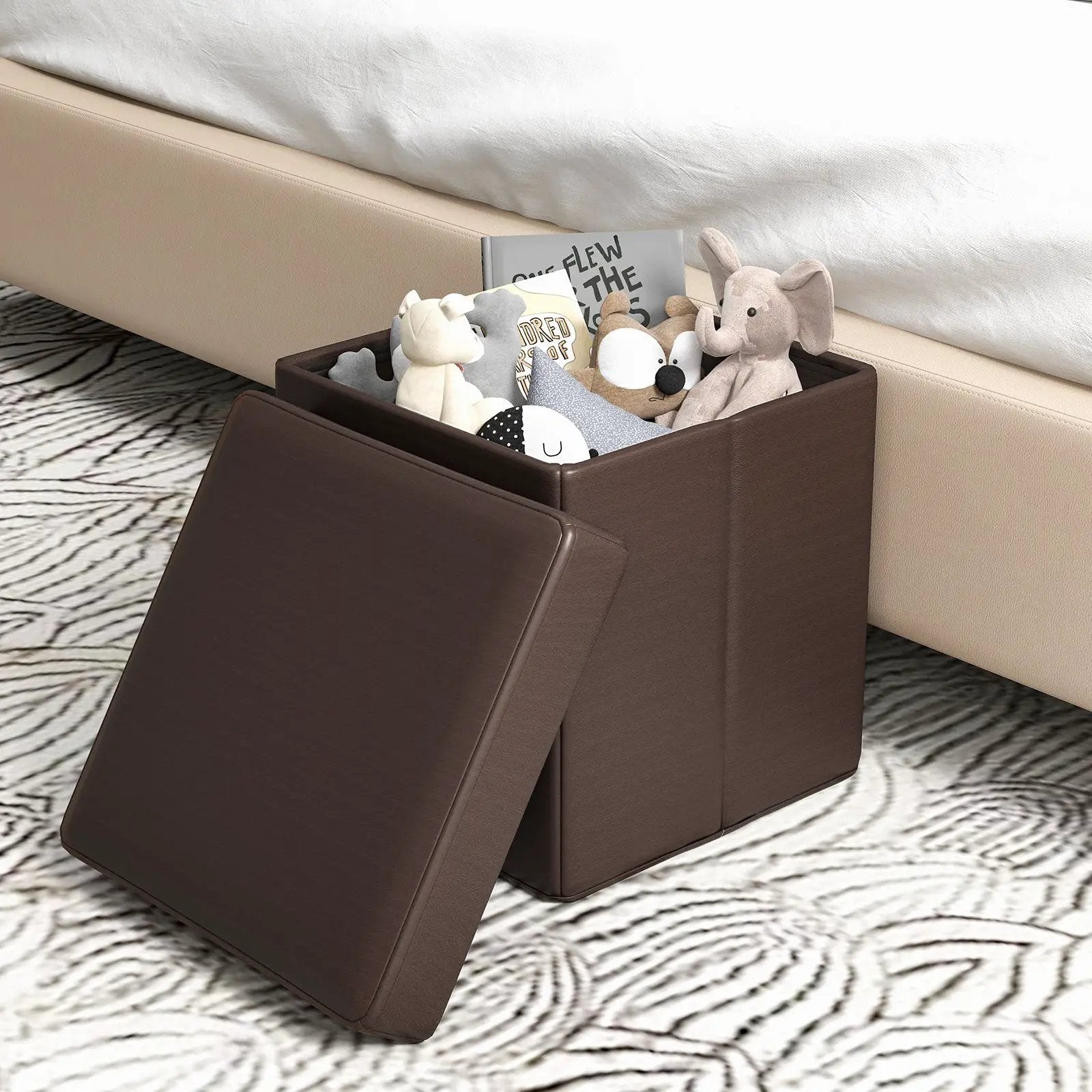 Upholstered Square Footstool with PVC Leather Surface for Bedroom by DirectDeals