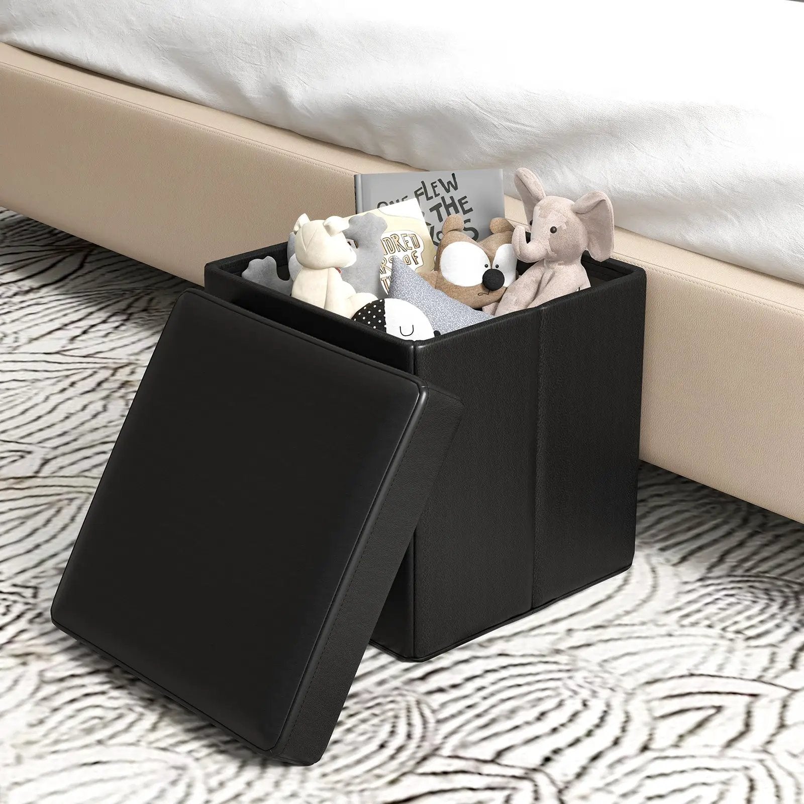 Upholstered Square Footstool with PVC Leather Surface for Bedroom by DirectDeals