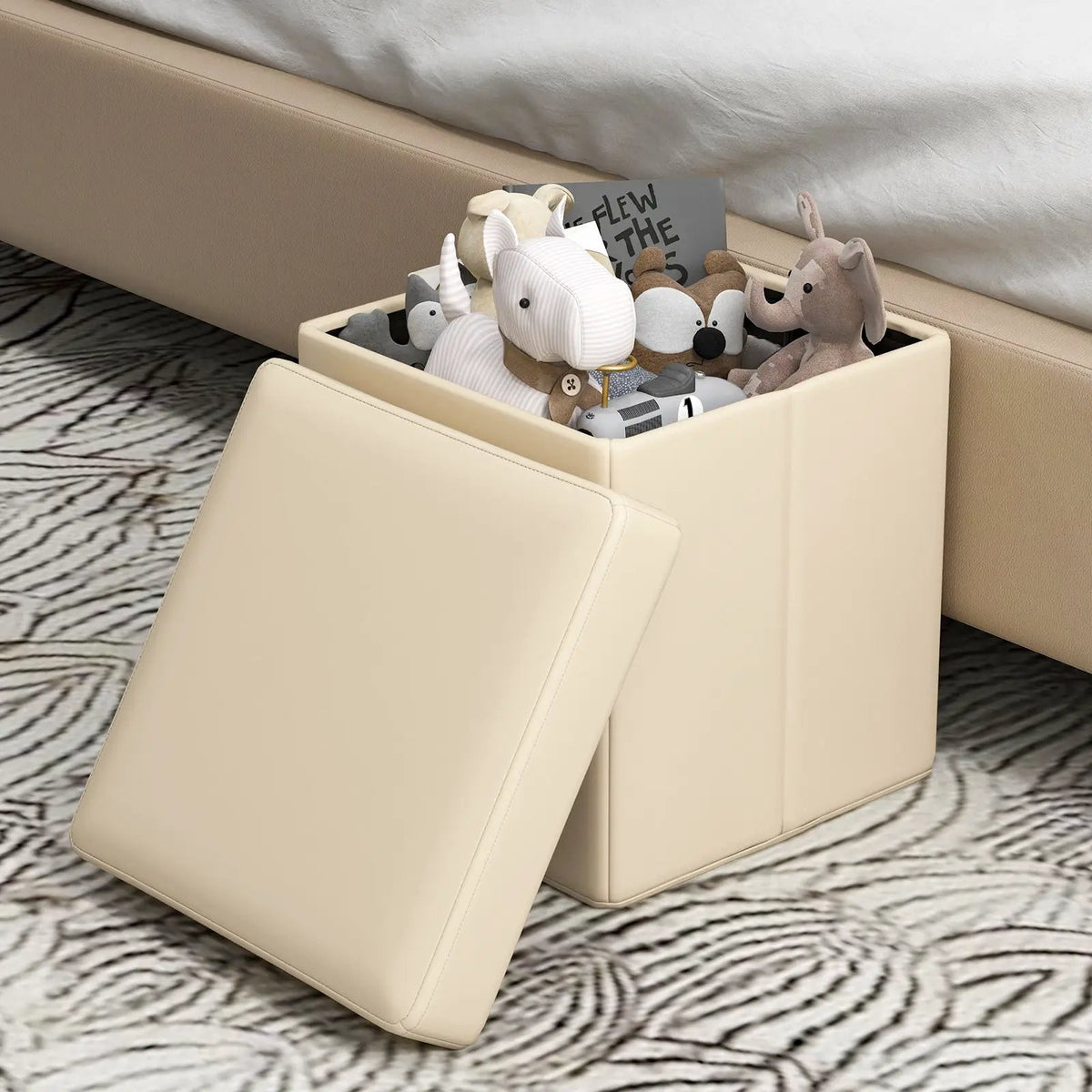 Upholstered Square Footstool with PVC Leather Surface for Bedroom by DirectDeals