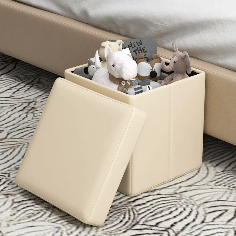 Upholstered Square Footstool with PVC Leather Surface for Bedroom by DirectDeals