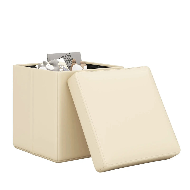 Upholstered Square Footstool with PVC Leather Surface for Bedroom by DirectDeals
