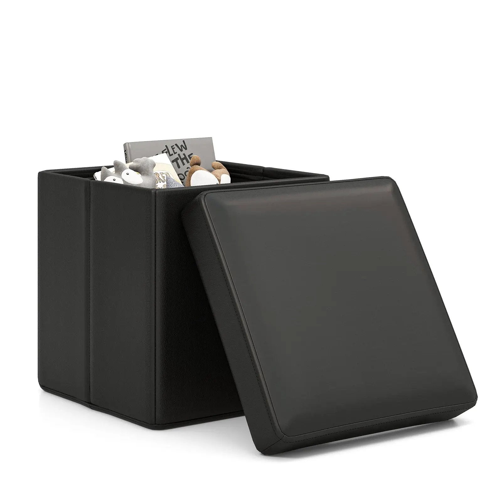 Upholstered Square Footstool with PVC Leather Surface for Bedroom by DirectDeals