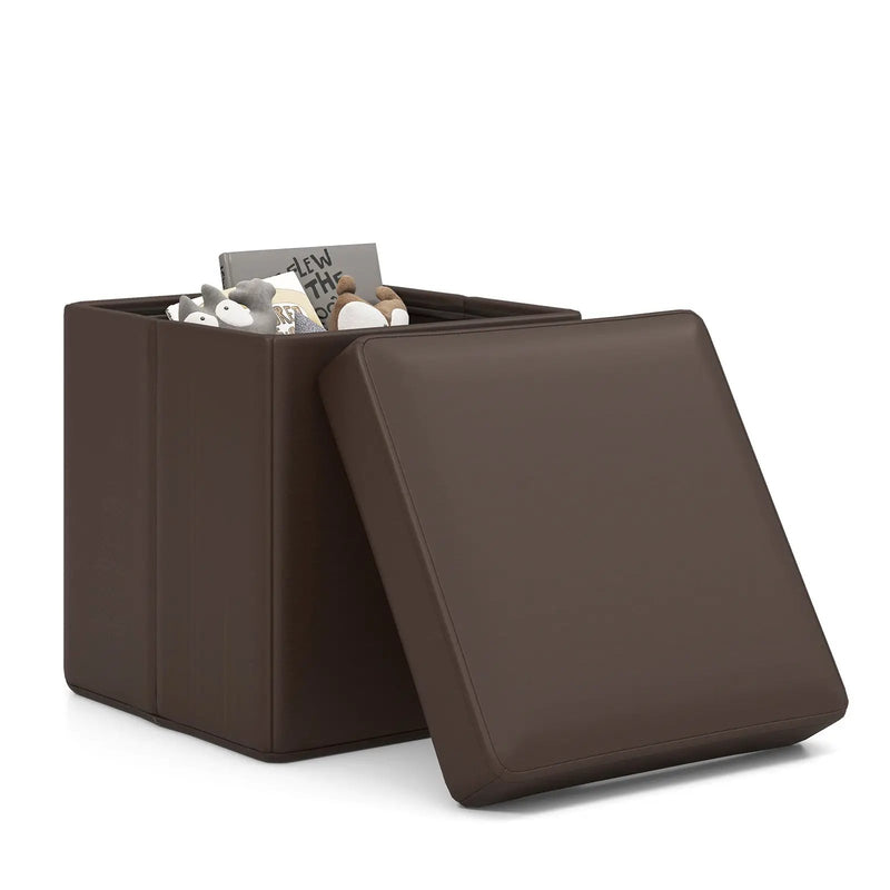 Upholstered Square Footstool with PVC Leather Surface for Bedroom by DirectDeals