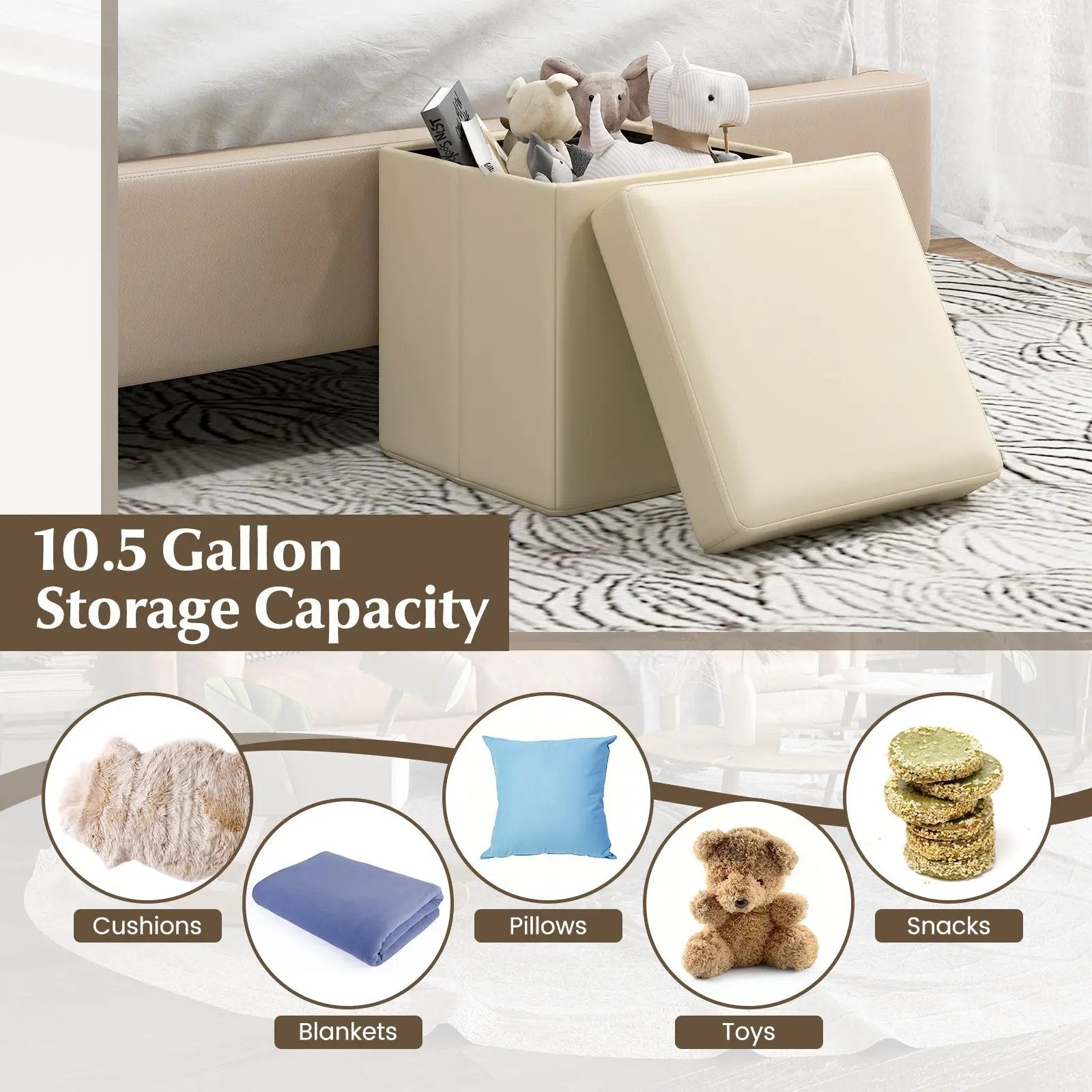 Upholstered Square Footstool with PVC Leather Surface for Bedroom by DirectDeals