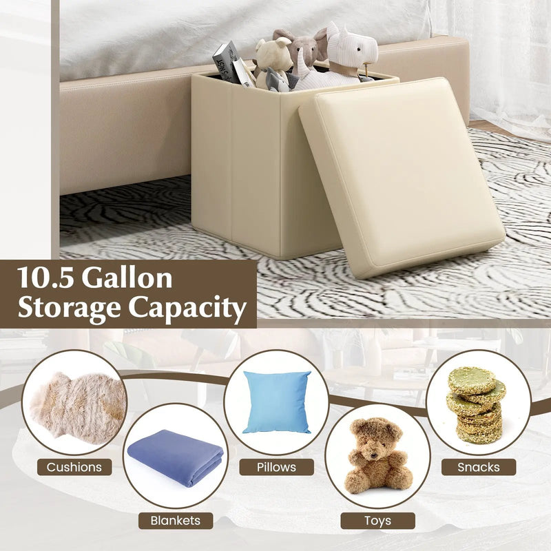 Upholstered Square Footstool with PVC Leather Surface for Bedroom by DirectDeals
