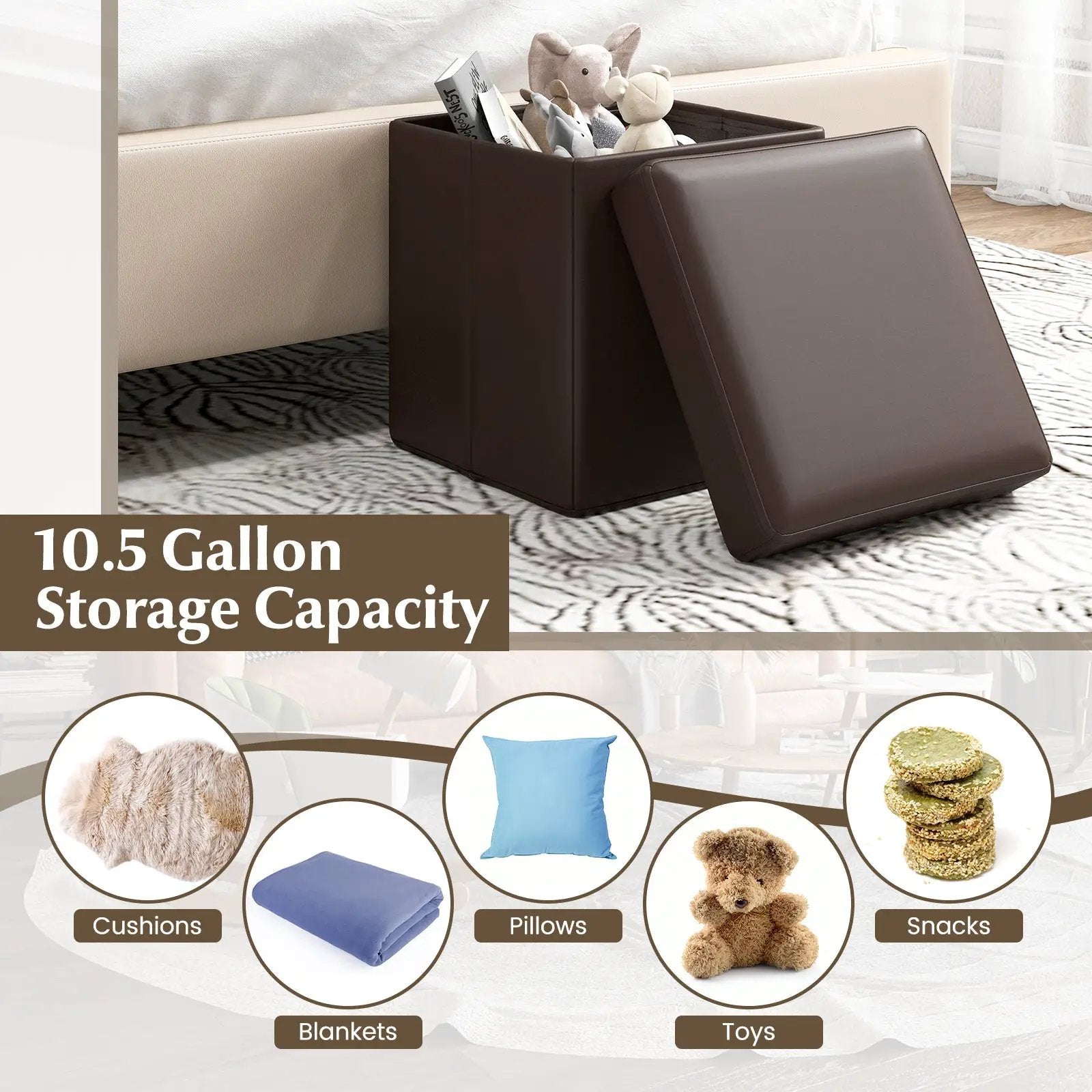 Upholstered Square Footstool with PVC Leather Surface for Bedroom by DirectDeals
