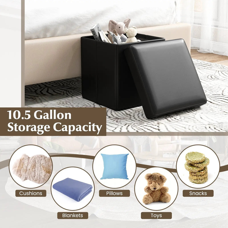 Upholstered Square Footstool with PVC Leather Surface for Bedroom by DirectDeals