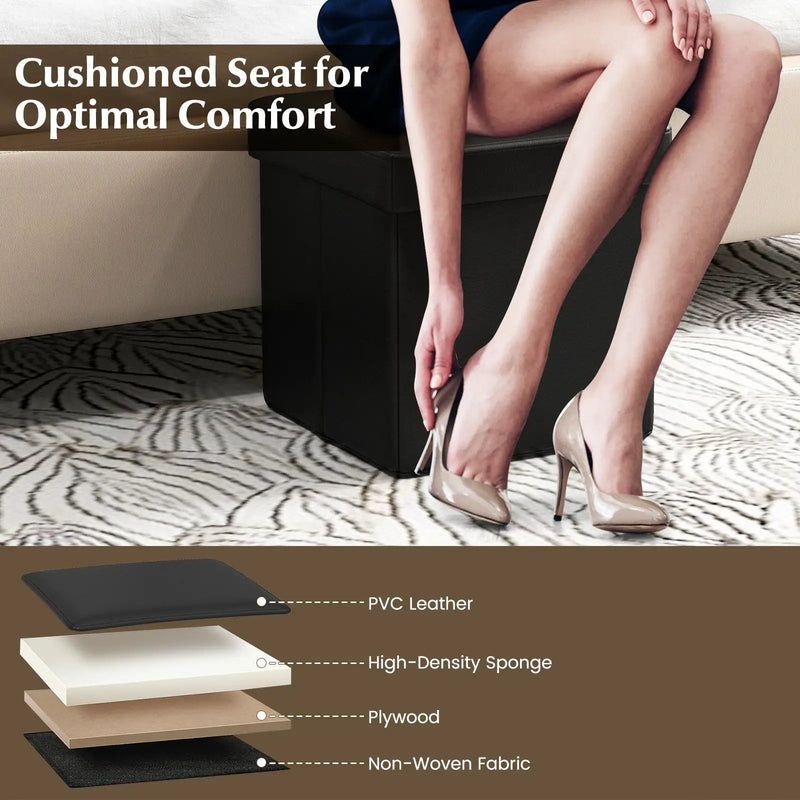 Upholstered Square Footstool with PVC Leather Surface for Bedroom by DirectDeals