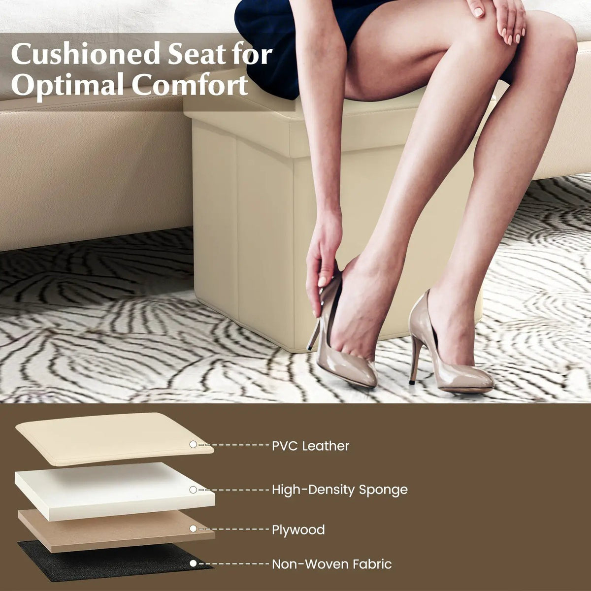 Upholstered Square Footstool with PVC Leather Surface for Bedroom by DirectDeals