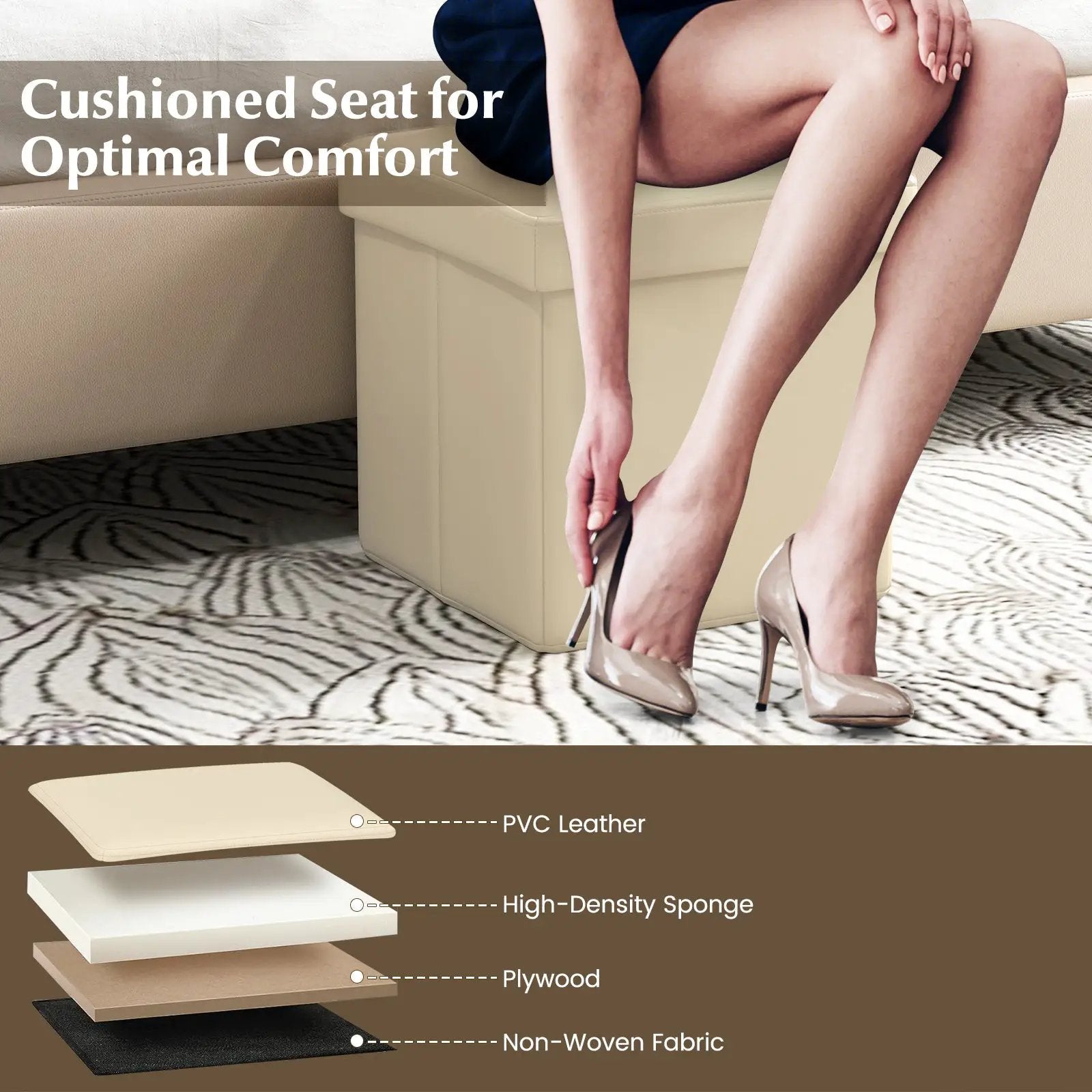 Upholstered Square Footstool with PVC Leather Surface for Bedroom by DirectDeals