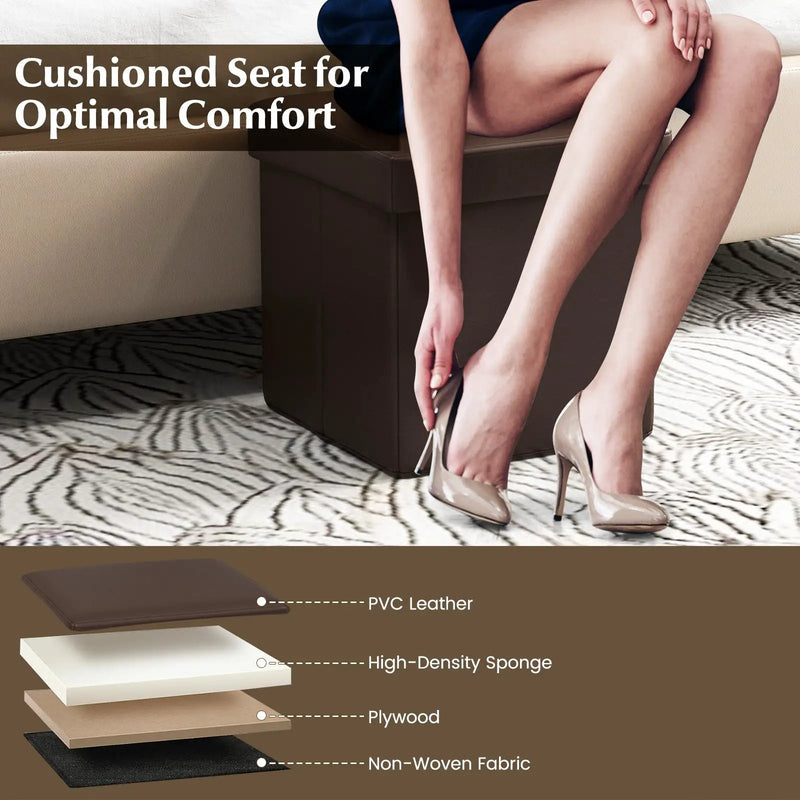 Upholstered Square Footstool with PVC Leather Surface for Bedroom by DirectDeals