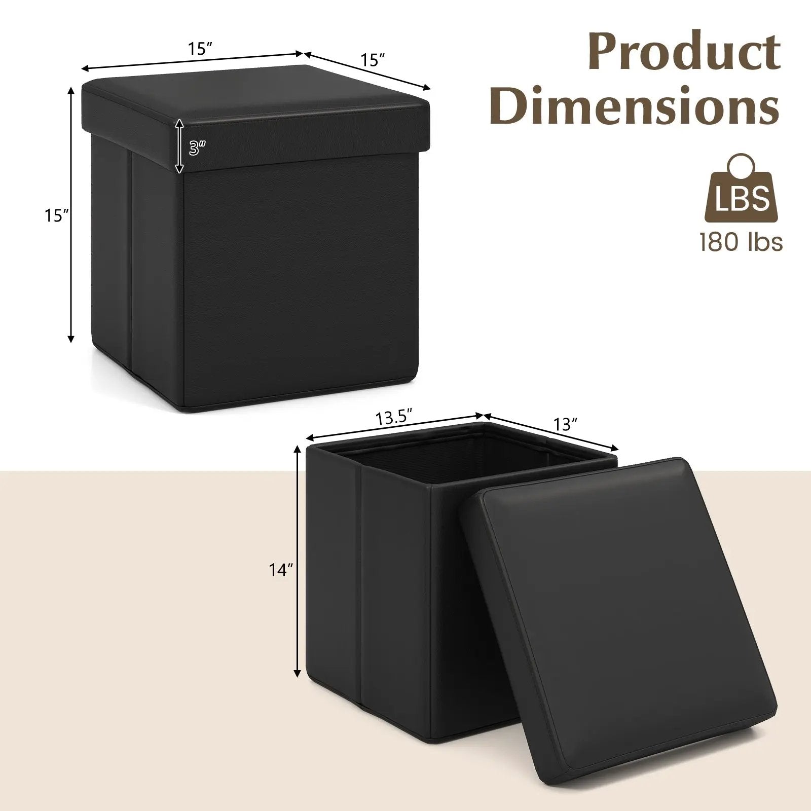 Upholstered Square Footstool with PVC Leather Surface for Bedroom by DirectDeals