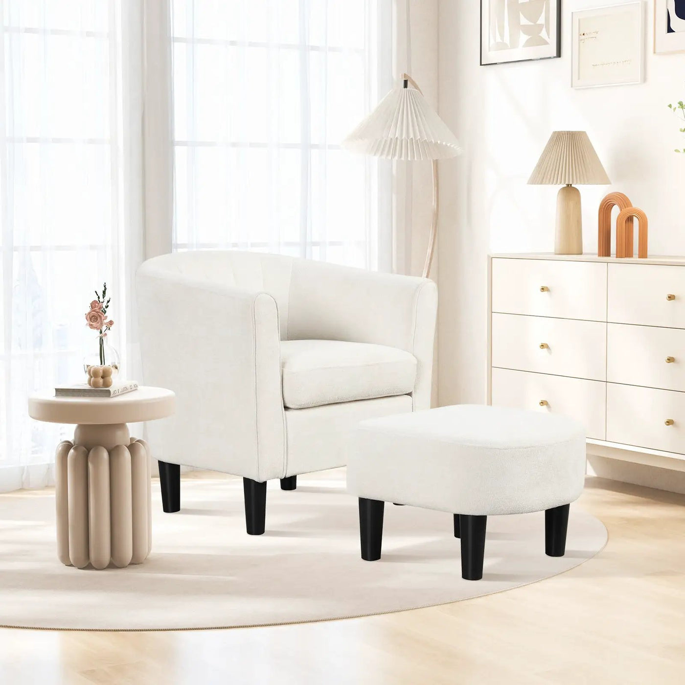 Upholstered Teddy Velvet Club Barrel Chair with Ottoman with Footrest by DirectDeals