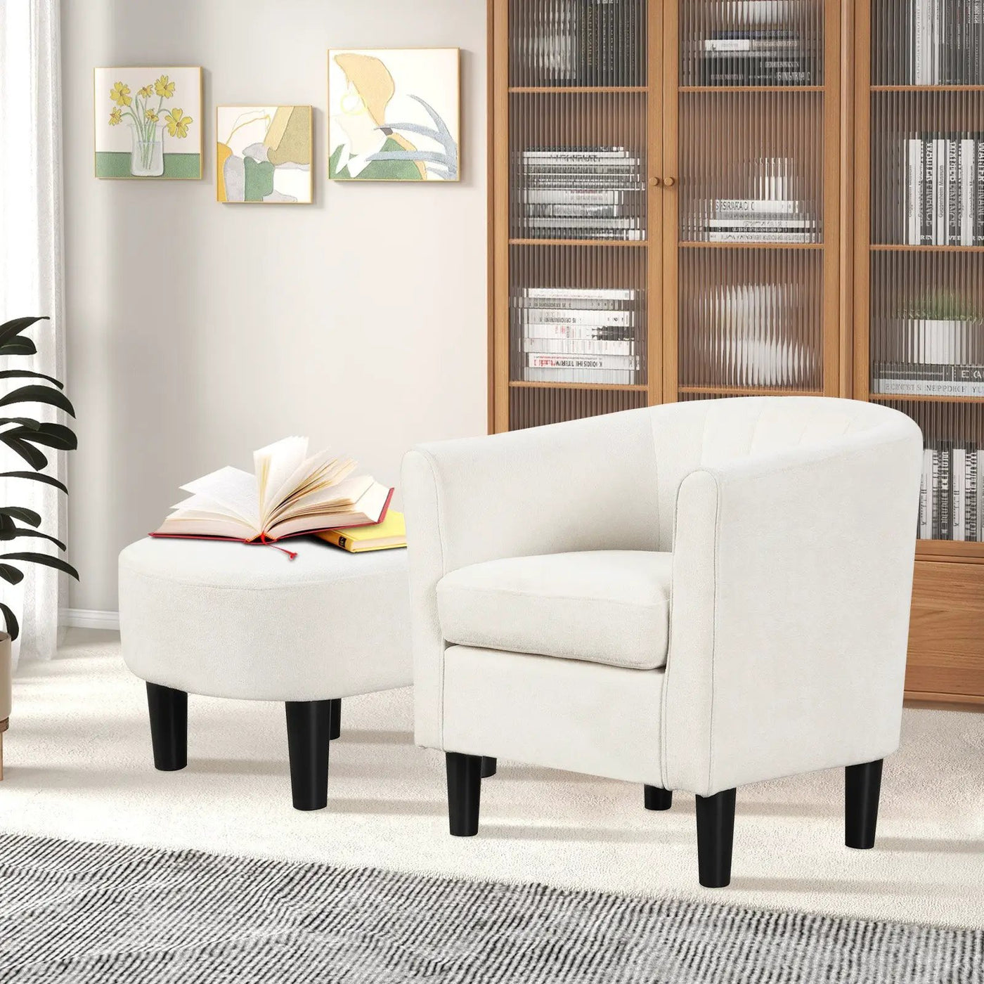 Upholstered Teddy Velvet Club Barrel Chair with Ottoman with Footrest by DirectDeals