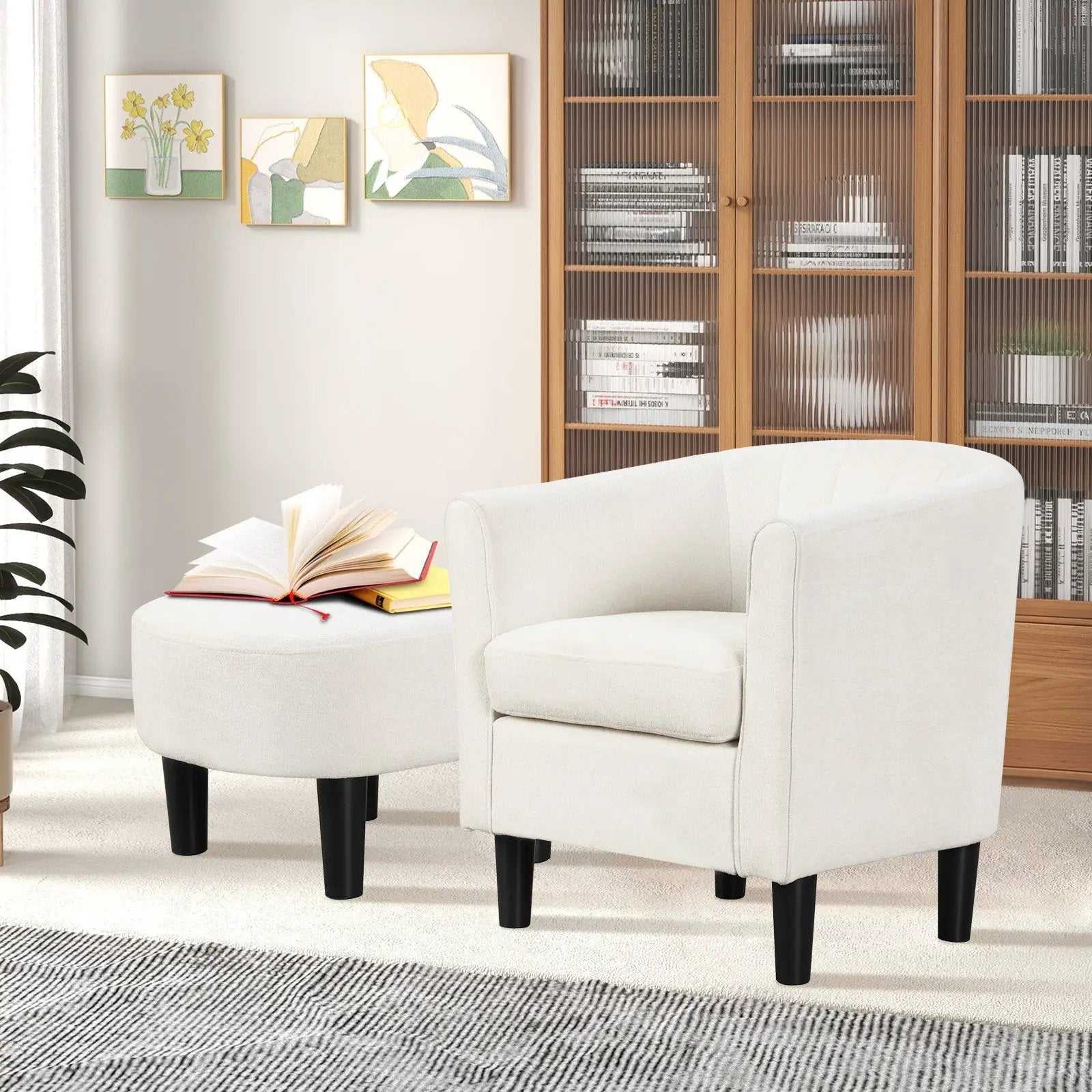 Upholstered Teddy Velvet Club Barrel Chair with Ottoman with Footrest by DirectDeals