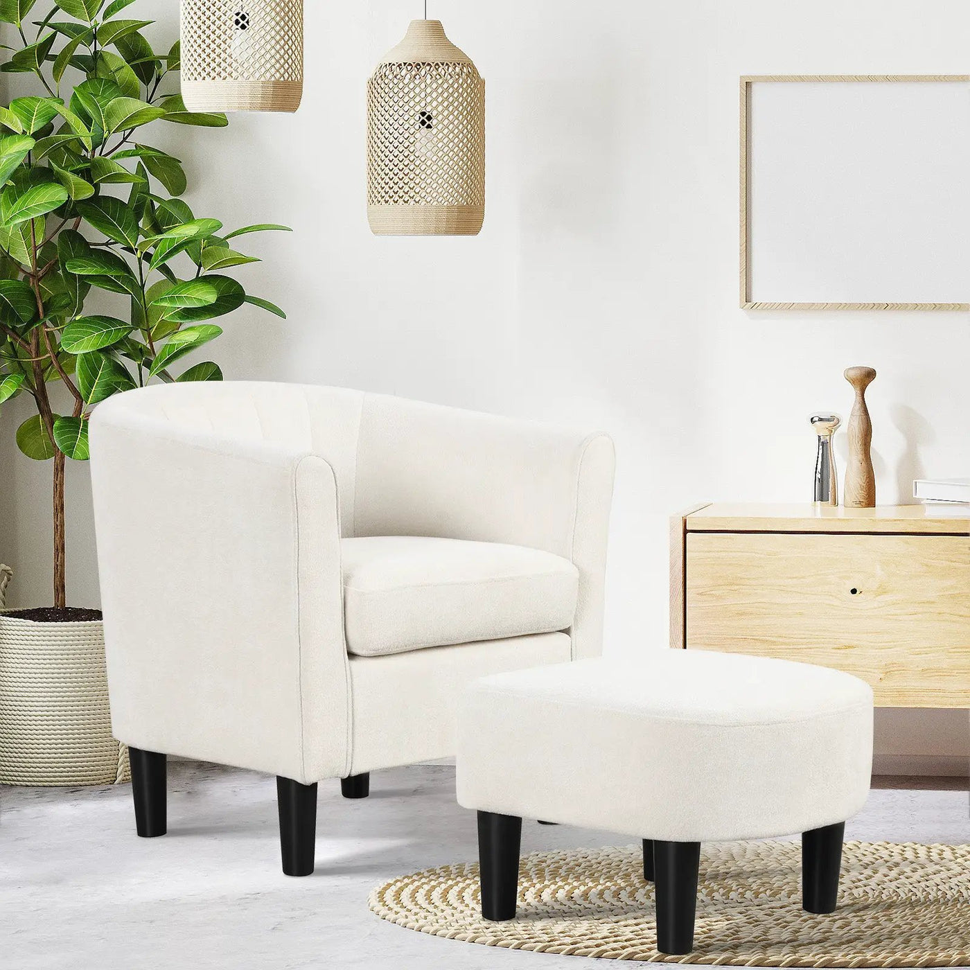 Upholstered Teddy Velvet Club Barrel Chair with Ottoman with Footrest by DirectDeals