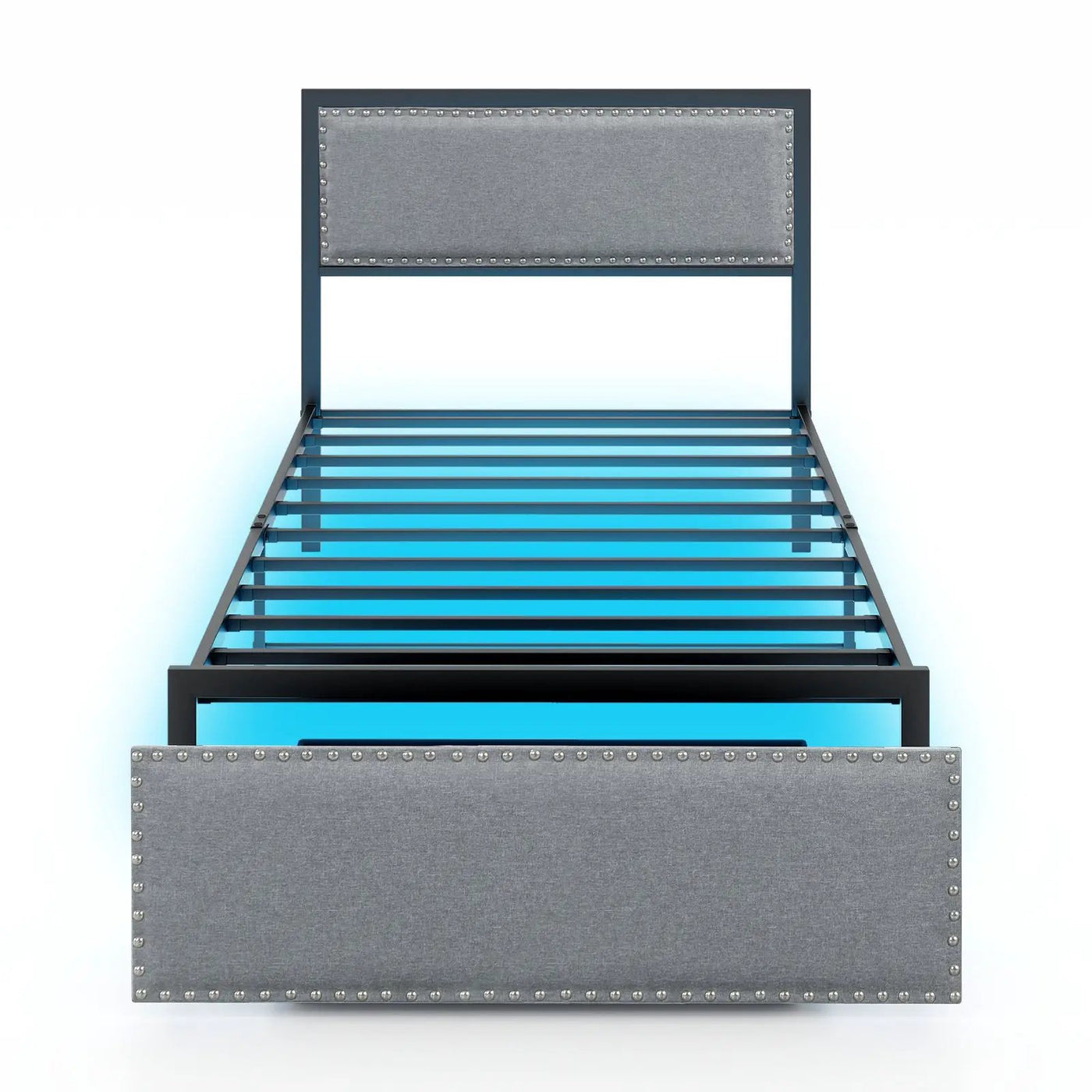 Full/Queen/Twin Size Bed Frame with LED Lights Drawer and Metal Slats by DirectDeals