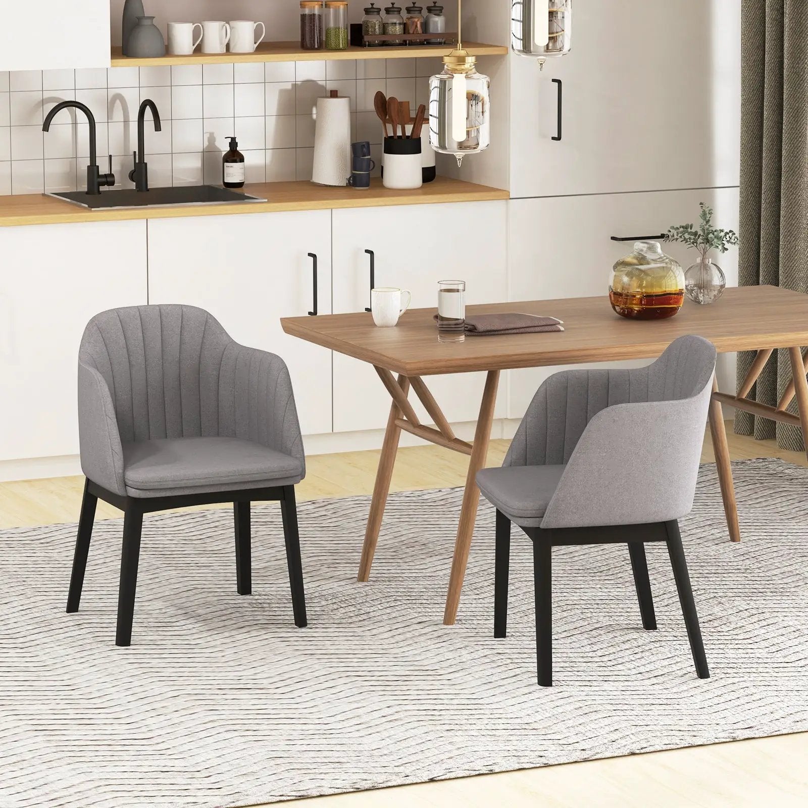 Upholstered Velvet Accent Modern Dining Chairs Set of 2 with Curved Backrests-Grey by DirectDeals