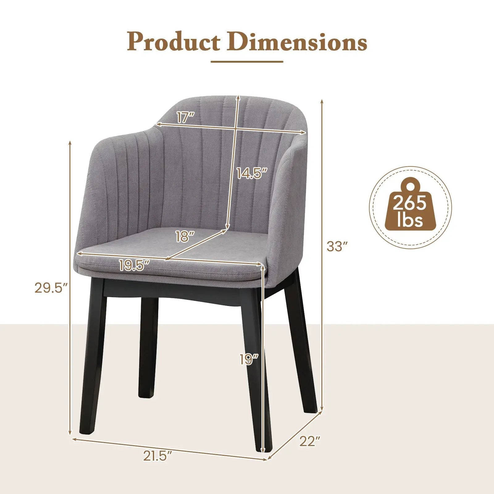Upholstered Velvet Accent Modern Dining Chairs Set of 2 with Curved Backrests-Grey by DirectDeals
