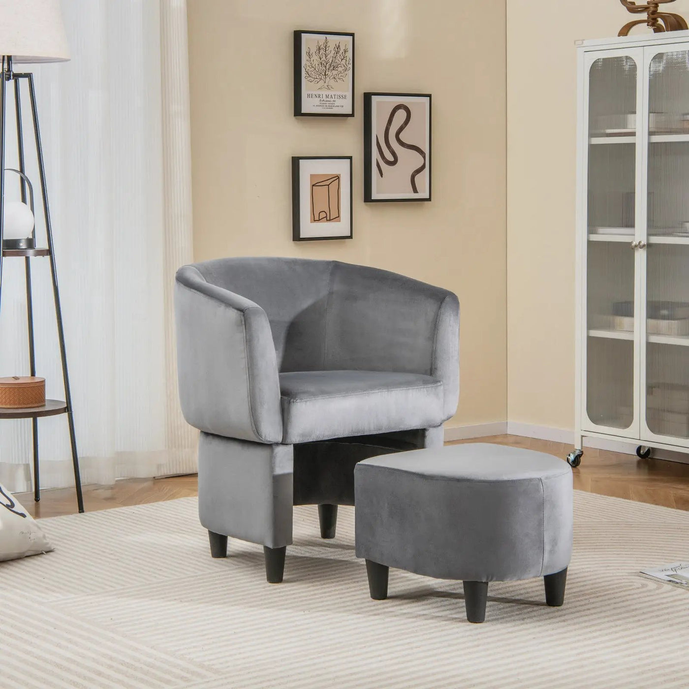 Upholstered Velvet Barrel Chair with Ottoman by DirectDeals
