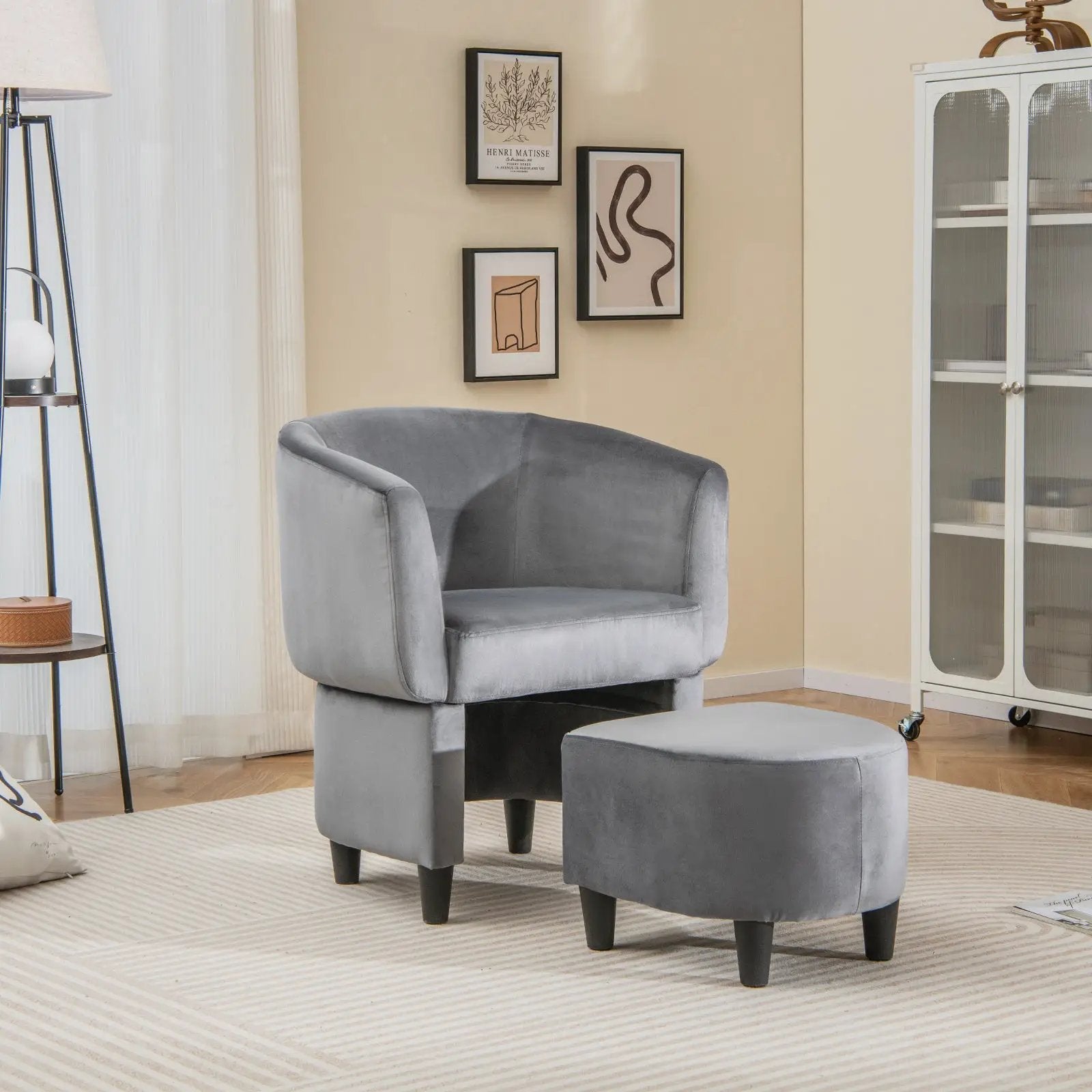 Upholstered Velvet Barrel Chair with Ottoman by DirectDeals