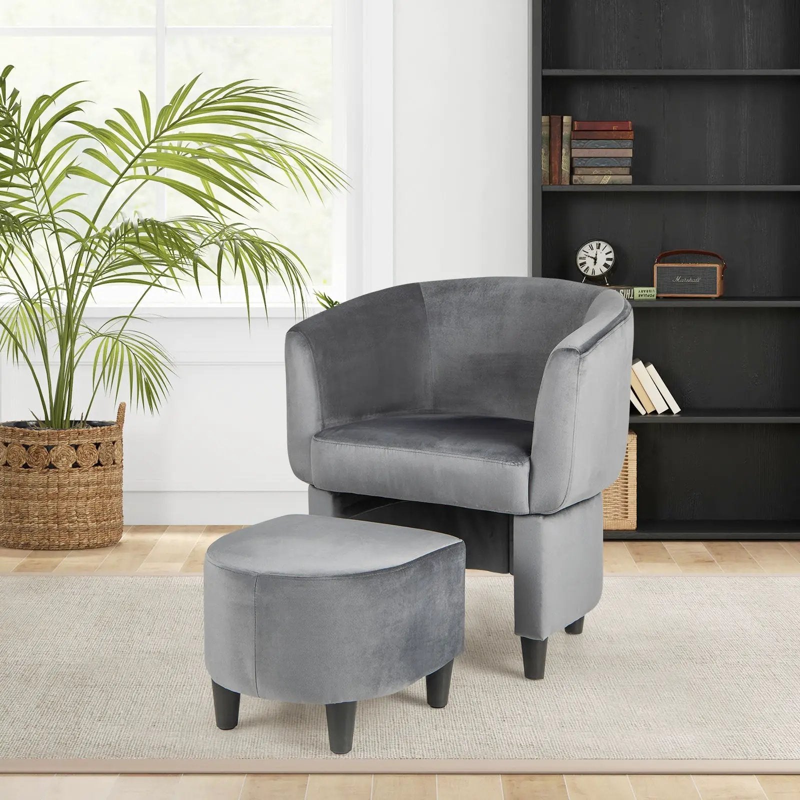 Upholstered Velvet Barrel Chair with Ottoman by DirectDeals