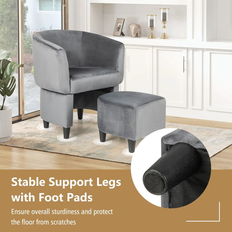 Upholstered Velvet Barrel Chair with Ottoman by DirectDeals