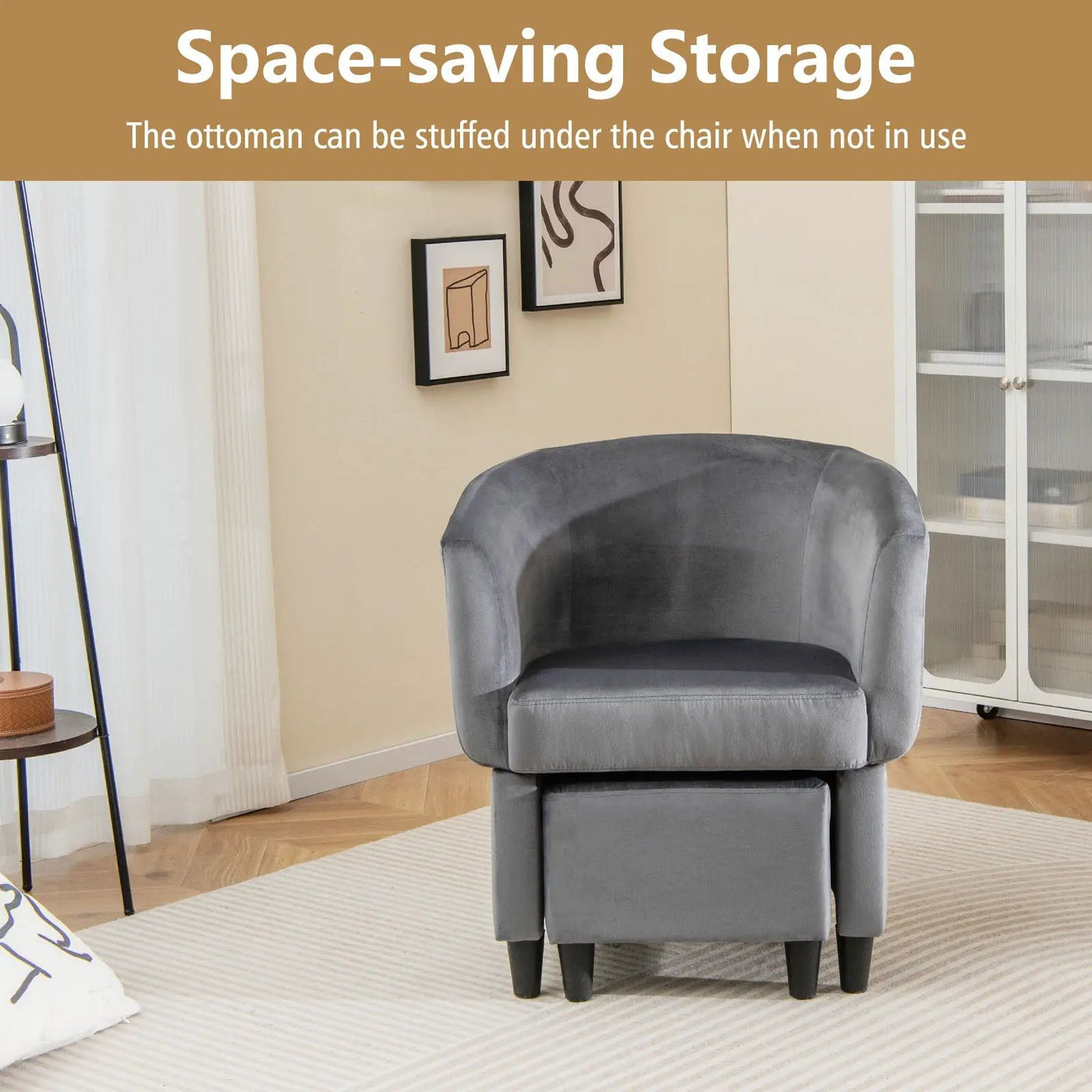 Upholstered Velvet Barrel Chair with Ottoman by DirectDeals