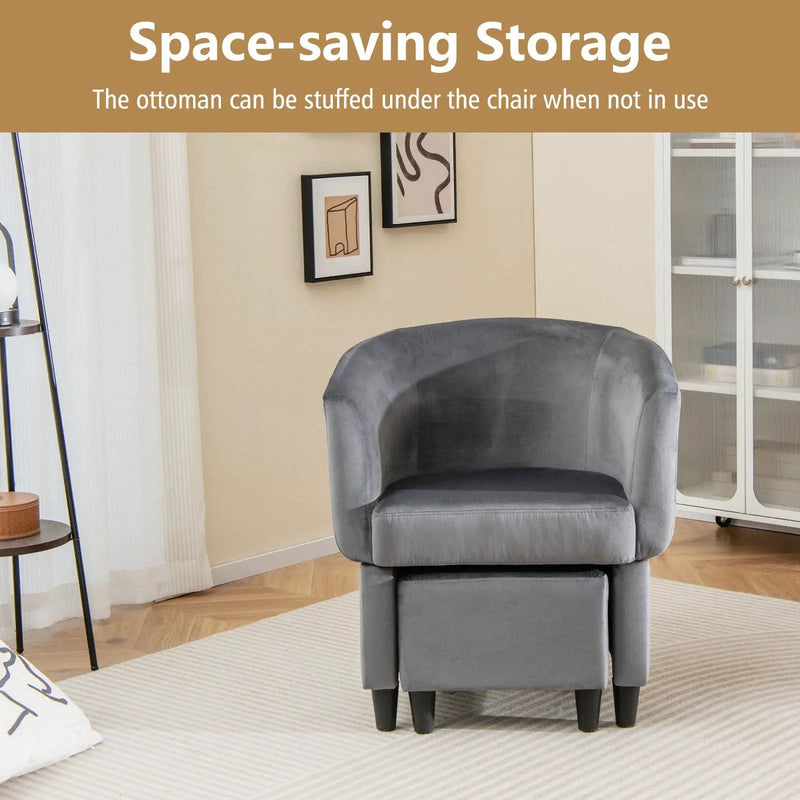 Upholstered Velvet Barrel Chair with Ottoman by DirectDeals