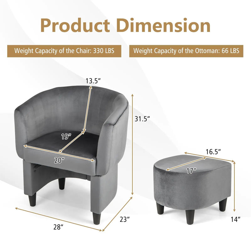Upholstered Velvet Barrel Chair with Ottoman by DirectDeals