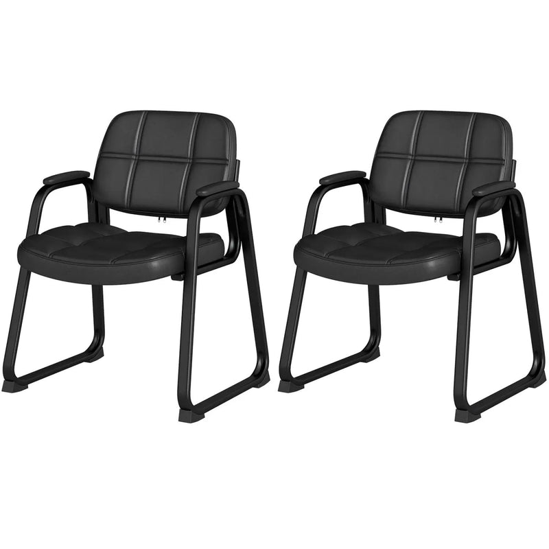 Set of 2 Waiting Room Chair Home Office PU Leather Guest Chairs-Black by DirectDeals