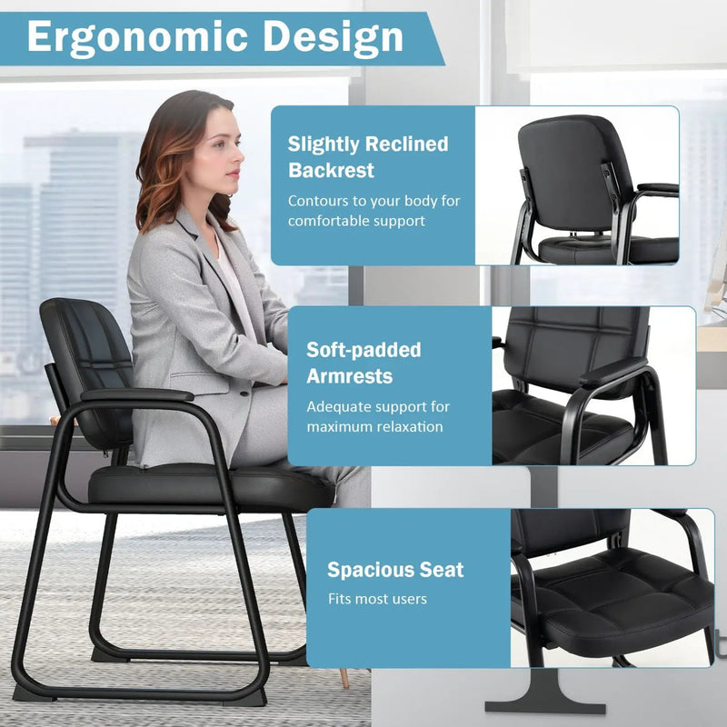 Set of 2 Waiting Room Chair Home Office PU Leather Guest Chairs-Black by DirectDeals