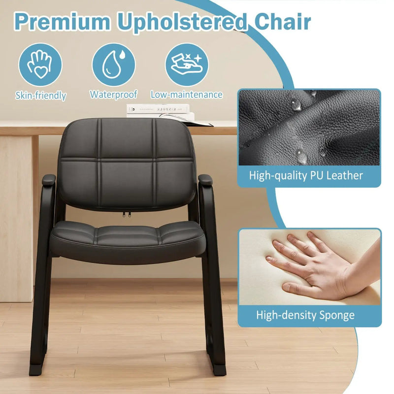Set of 2 Waiting Room Chair Home Office PU Leather Guest Chairs-Black by DirectDeals