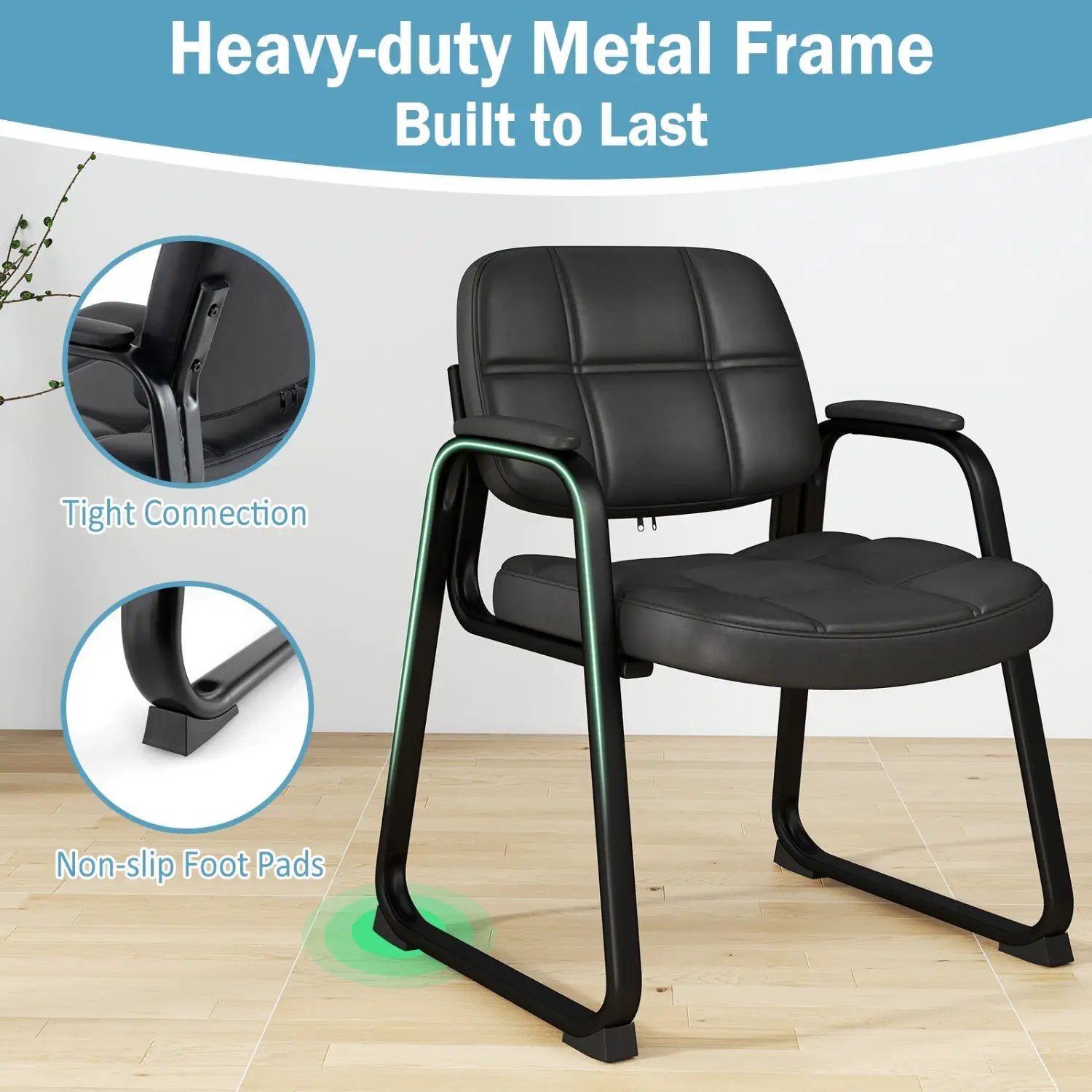 Set of 2 Waiting Room Chair Home Office PU Leather Guest Chairs-Black by DirectDeals