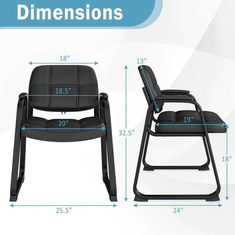 Set of 2 Waiting Room Chair Home Office PU Leather Guest Chairs-Black by DirectDeals