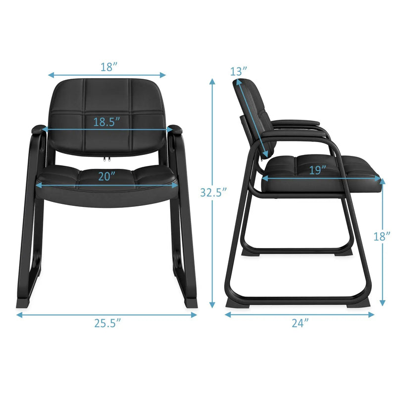 Set of 2 Waiting Room Chair Home Office PU Leather Guest Chairs-Black by DirectDeals