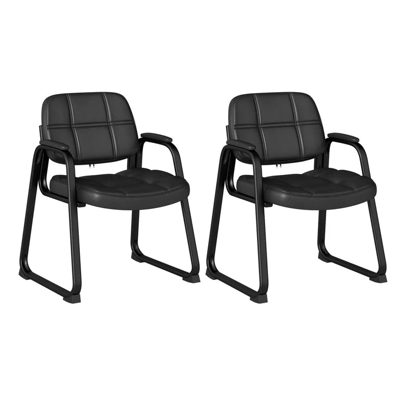 Set of 2 Waiting Room Chair Home Office PU Leather Guest Chairs-Black by DirectDeals