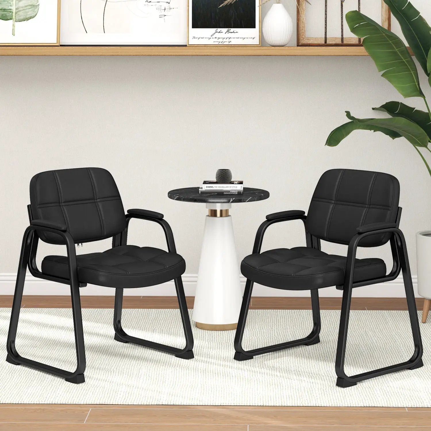 Set of 2 Waiting Room Chair Home Office PU Leather Guest Chairs-Black by DirectDeals