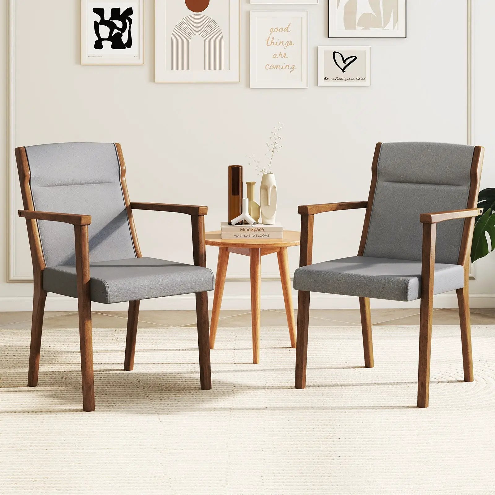 Upholstered Wooden Accent Chairs Set of 2 with High Back and Soft Cushion-Gray by DirectDeals