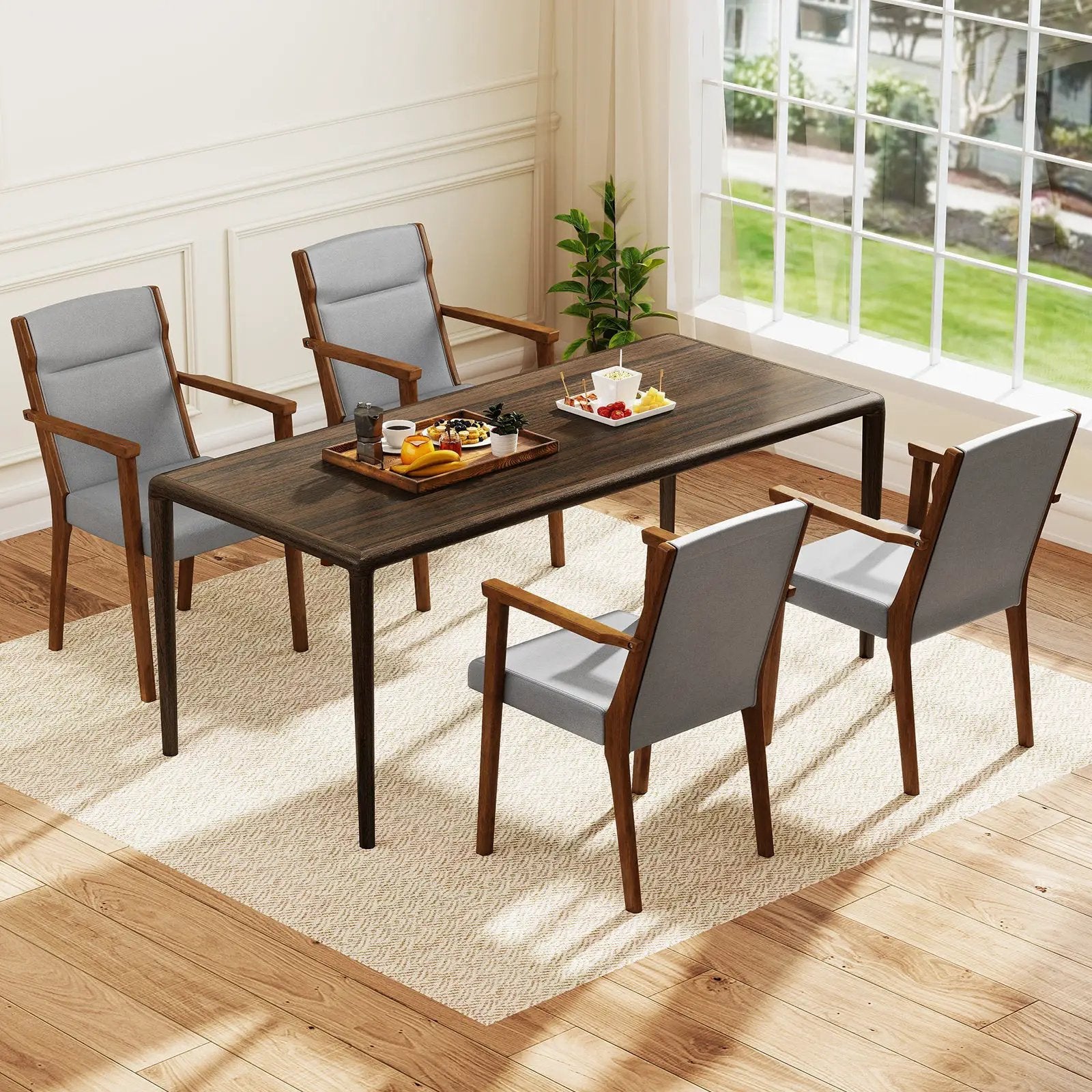 Upholstered Wooden Accent Chairs Set of 2 with High Back and Soft Cushion-Gray by DirectDeals