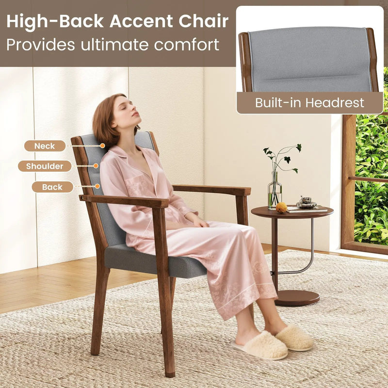 Upholstered Wooden Accent Chairs Set of 2 with High Back and Soft Cushion-Gray by DirectDeals