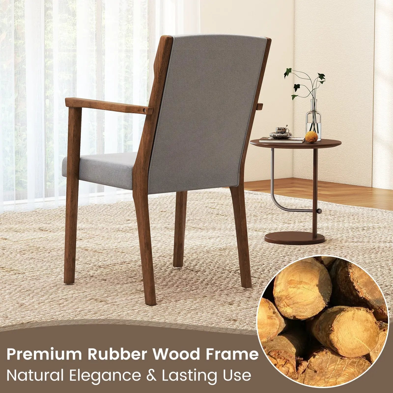 Upholstered Wooden Accent Chairs Set of 2 with High Back and Soft Cushion-Gray by DirectDeals