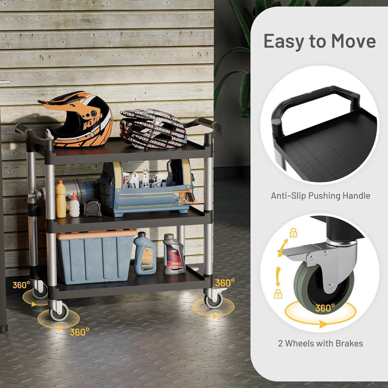 3-Tier Utility Service Cart with Lockable Wheels and Double Handles by DirectDeals